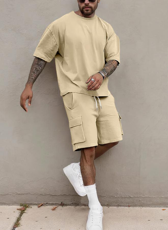 Take Two Men Short Sleeve T-Shirt and Pocket Detail Shorts Co-Ords - Image 1